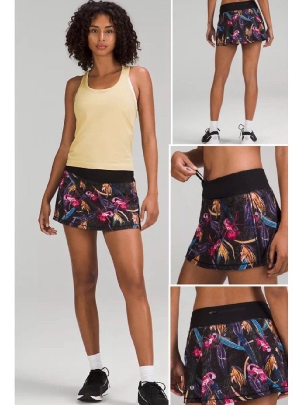 Lululemon Pace Rival Mid-Rise Skirt Run Skort Veiled Floral Black Multi Sz 8